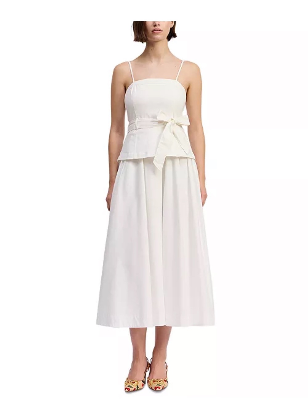 En Saison Samantha white square neck A-line mixed media midi dress